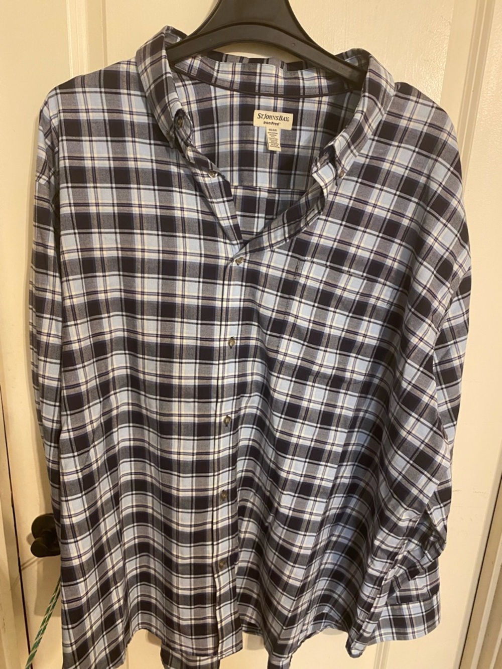 St. John's Bay Men’s Navy and Light Blue Plaid Button-Down Shirt
